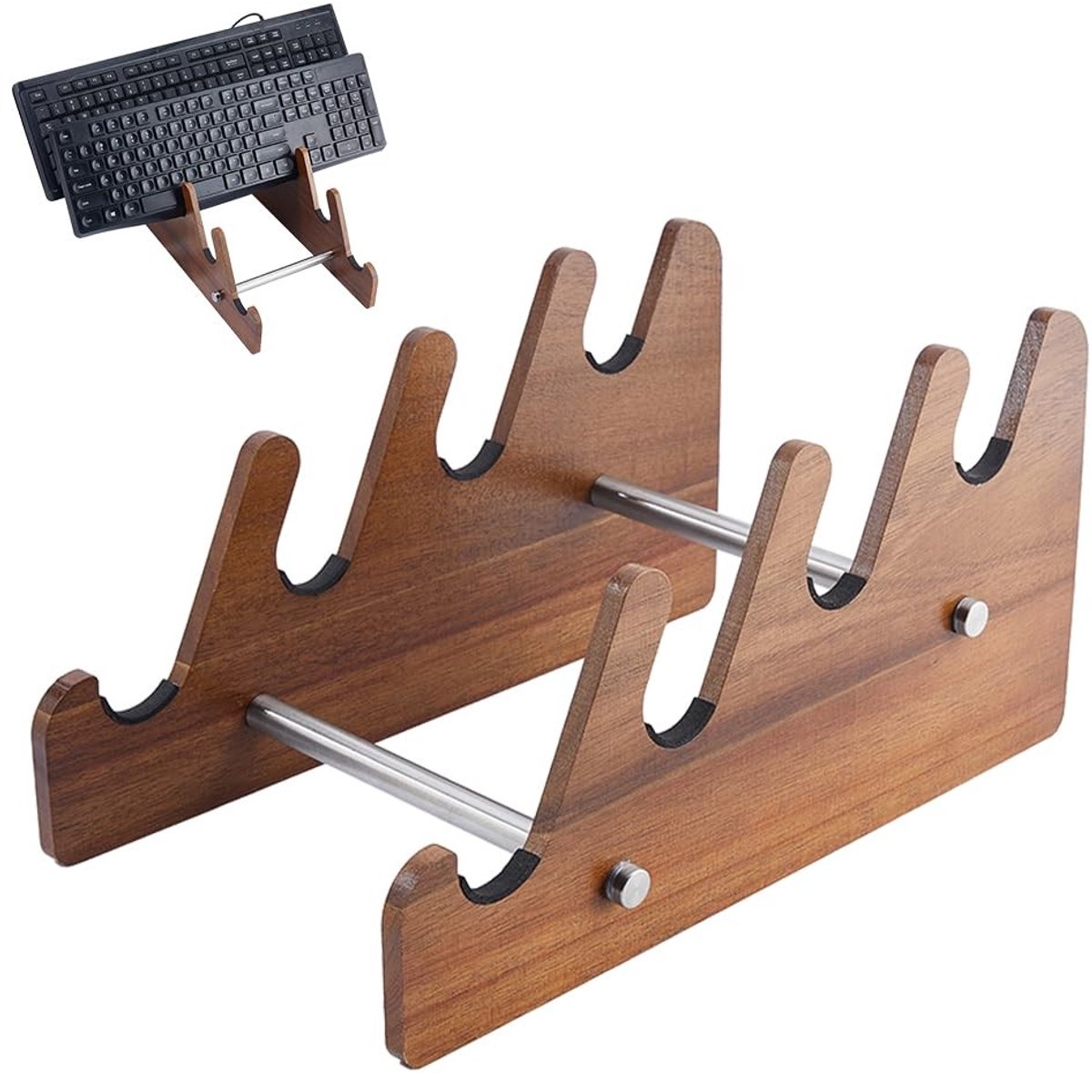 Dailygoods- Toetsenbordhouder Natuurlijk Acaciahout - Opslag Plank - Afneembaar - 30x16,7x15cm - Elegant Design - Geschikt voor Tablet - Toetsenbordstandaard
