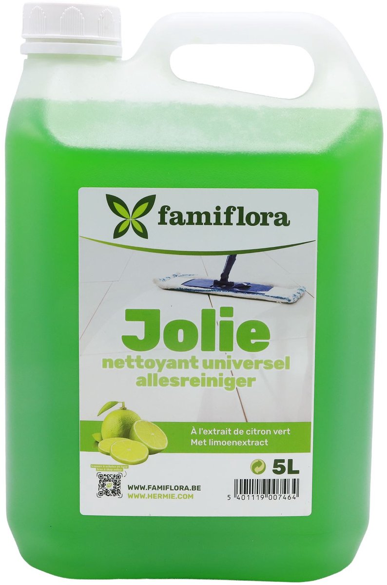 Famiflora allesreiniger Jolie 5 liter - Lime - Voordeelverpakking - Frisse citrusgeur - Geschikt voor meerdere oppervlaktes