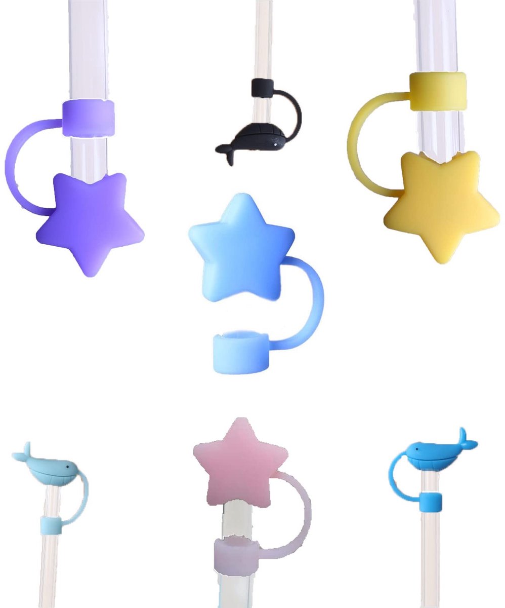 Dailygoods- Drankbuishoezen 7 Stuks - Herbruikbare Siliconen Deksels - Veiligheidsbescherming - Voor 8 mm Drinkstro - Duurzaam en Veilig - Schattige Patronen - Rietjesdeksels