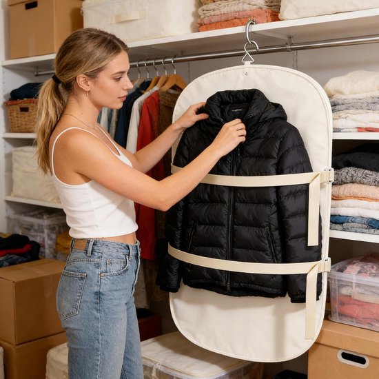 Kledingcompressiebord - Opvouwbare Opberger - Kleding Opbergen - Stofdichte Opbergzak - 578 x 894 cm - Beige — afbeelding 2
