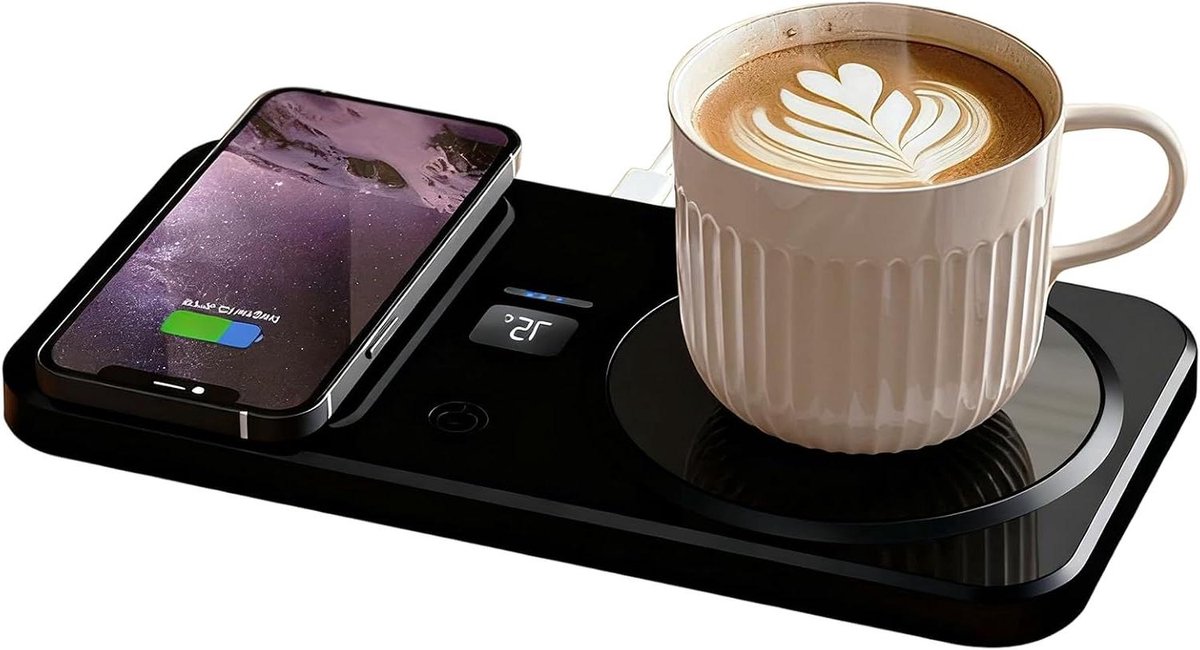 Mokkenverwarmer - Drankjes warmhouder - Dranken op temperatuur - Draadloze oplader - 21.9 cm breed - Zwart