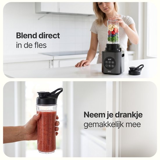 Olvy Kitchen Blender - 1000W Smoothie Maker - 1,5L Glazen Kan met 600ml To-Go Beker - IJscrusher & Pulsefunctie - BPA- en BPS-vrij van Olvy — afbeelding 4