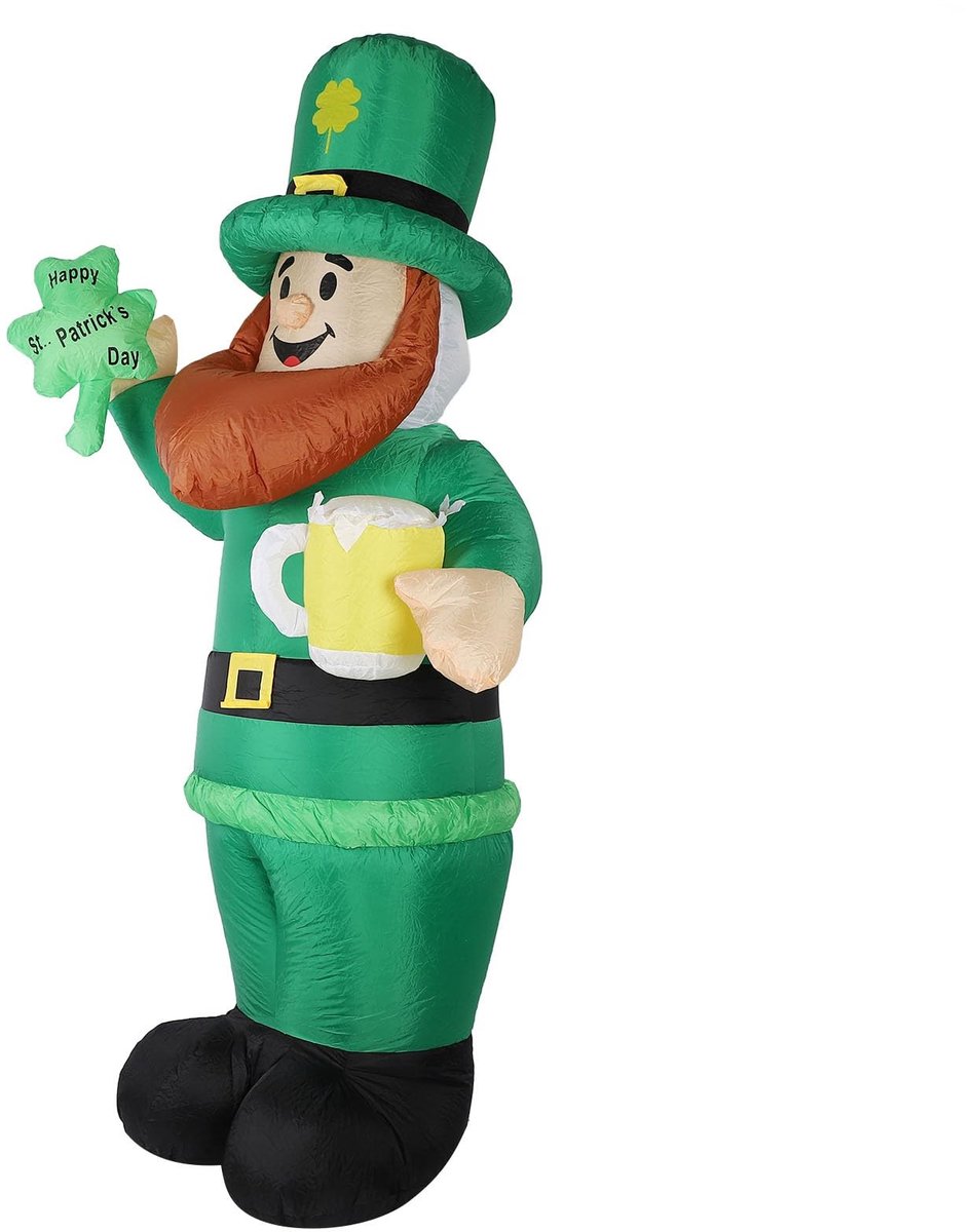 Dailygoods- Opblaasbare Kobold 2,4 m - Duurzaam Polyester - Glow-in-the-Dark - Decoratie Binnen/Buiten - Iers Bierthema - Voor St. Patrick's Day