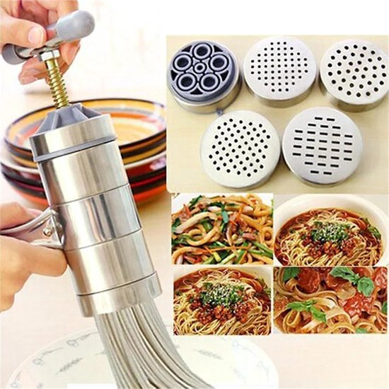 Pastamachine Handmatig - Noodle Maker - Zelf Pasta Maken - Inclusief Vormkoppen - 18.5 x 14 cm - Zilverkleurig van Pastamachine — afbeelding 4