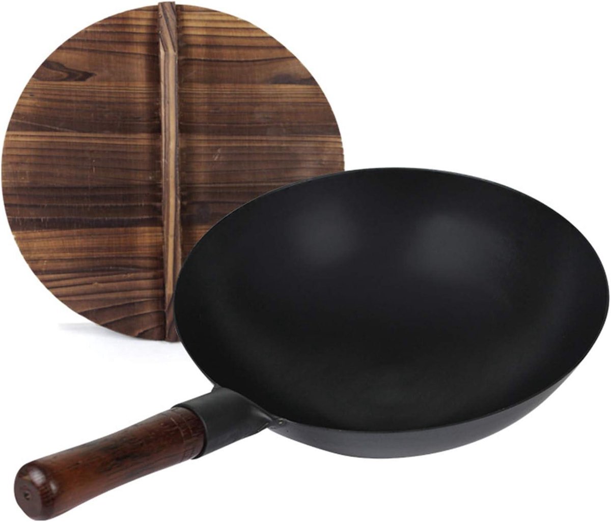 Wok Pan - Koekenpan Gietijzer - Gezond Koken - Krasbestendig - 36 cm - Zwart