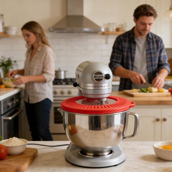 Mixer Spatbeschermer - Mengkom Kap - Schoon Bakken - Instelbare Gietrand - 4.3-4.7 Liter - Rood — afbeelding 2