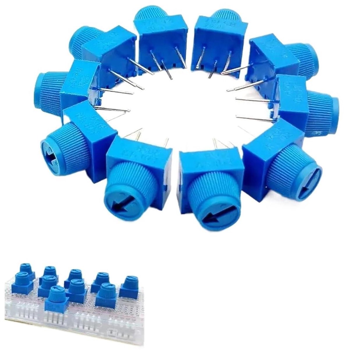Trimpotentiometers Variabele Weerstanden - Broodplank Trimpot - Elektronica Instellen - Met Ingebouwde Knop - 10 Stuks - Blauw
