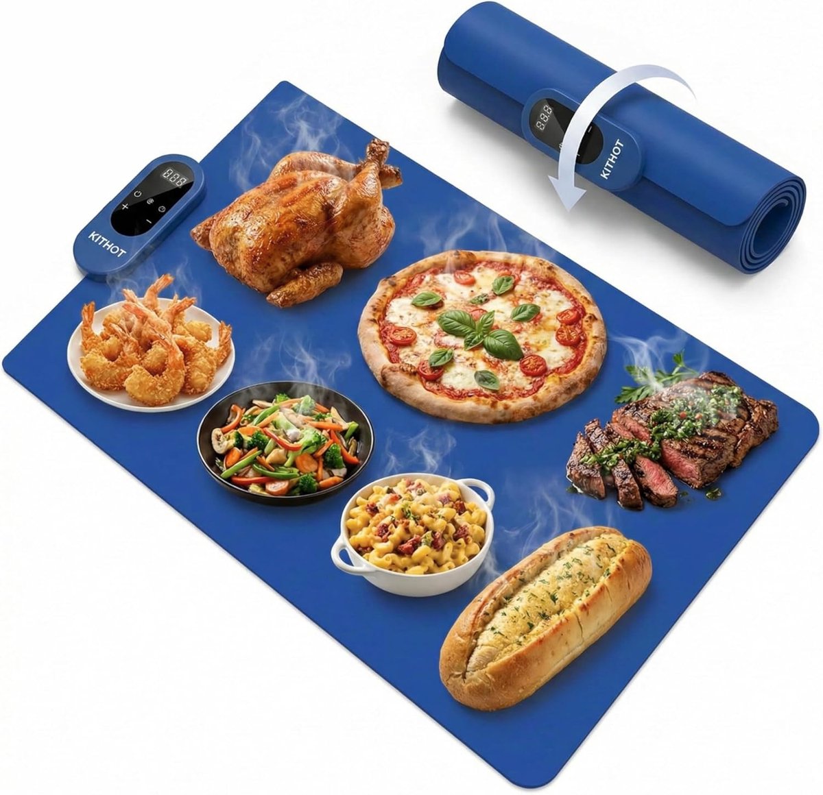 Voedselverwarmingsmat - Warmhoudlade - Eten Warm Houden - 5 Temperatuurinstellingen - 62x35 cm - Blauw