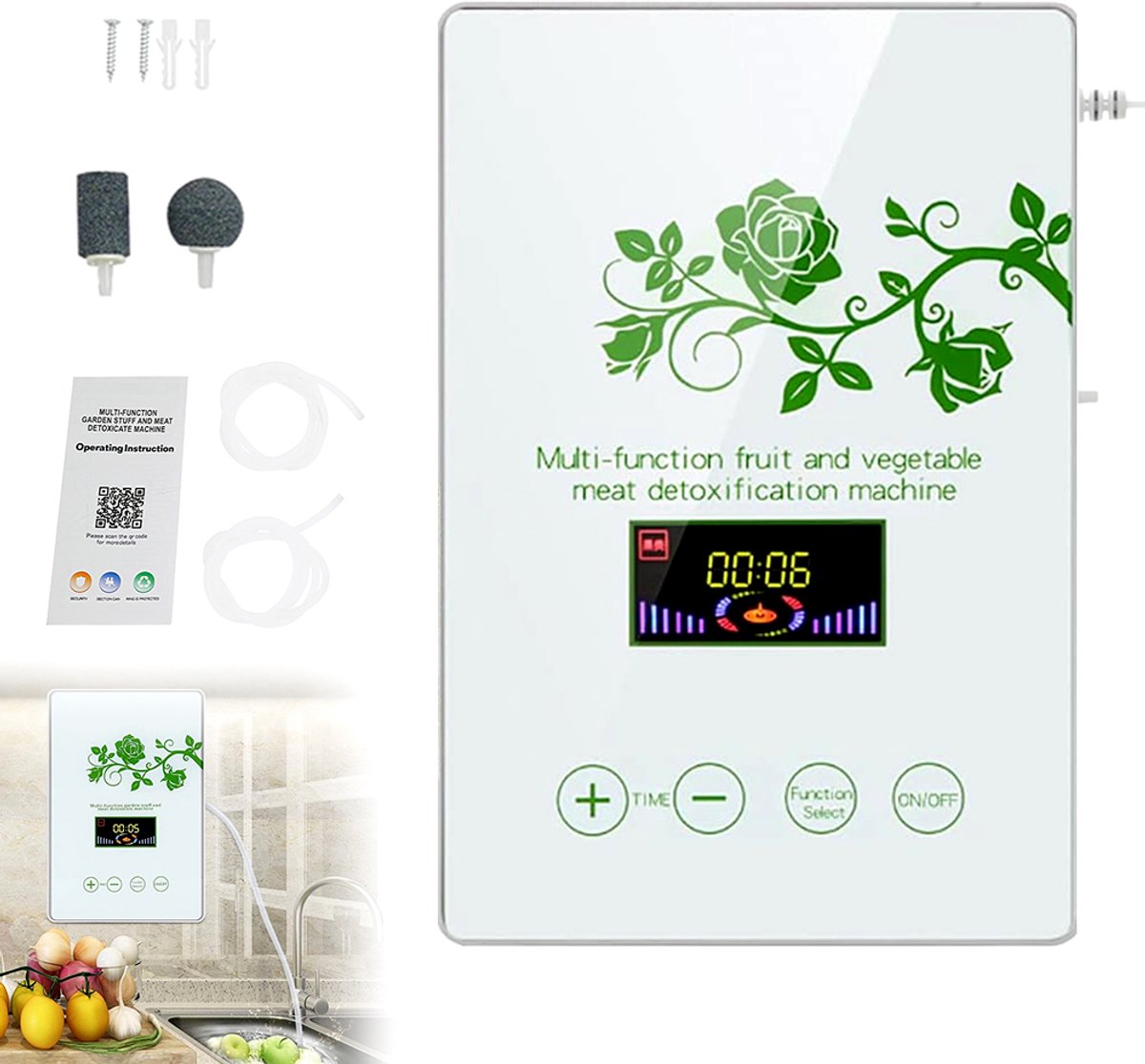 Ozonsterilisator met touchscreen - Multifunctionele fruit- en groentesterilisator - Smart Home - Ozonsterilisatie groentewasser - Voor het reinigen van fruit, groenten en vlees - Ontgeurend en desinfecterend - Wit