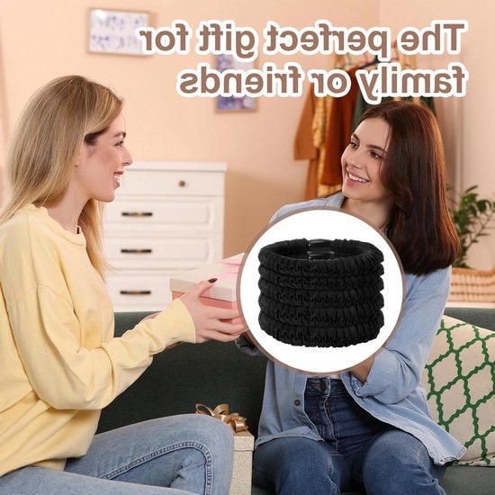 Zwarte satijnen scrunchies, 5 stuks zijden haarelastiekjes voor dames, ideaal voor slapen, sport en dagelijks gebruik — afbeelding 3