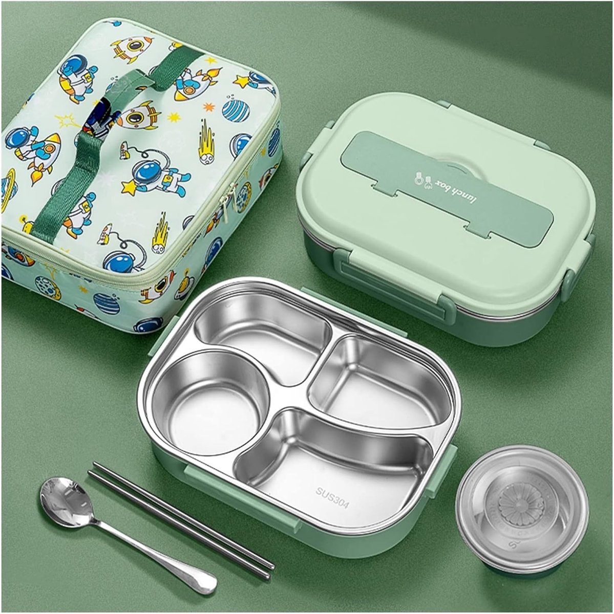 Bento Lunchbox - Maaltijdcontainer - Warme lunches - Meerlaags ontwerp - 1500ML - Groen