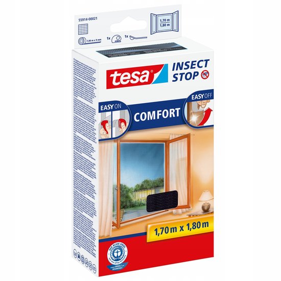 tesa INSECT STOP H&L Fly Screen Premium for Windows - hor met sterke klittenband, verwijderbaar zonder resten, op maat snijden - 170 x 180 cm - antraciet (transparant)