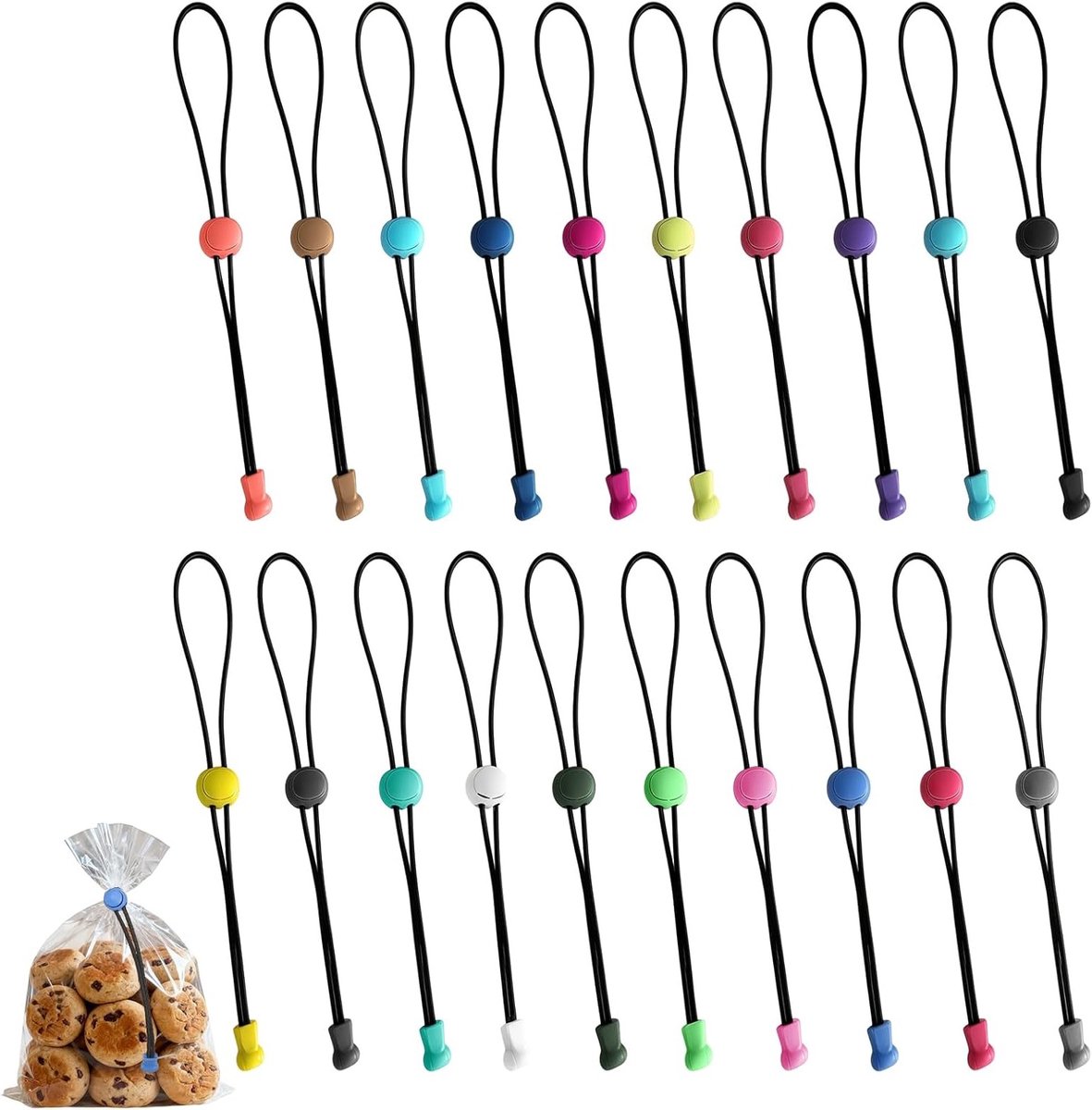 Verstelbare Sluitclips voor Touwsluiting - 20 Stuks Herbruikbare Zakclips voor Voedsel, Boodschappentassen en Kabelorganisatie