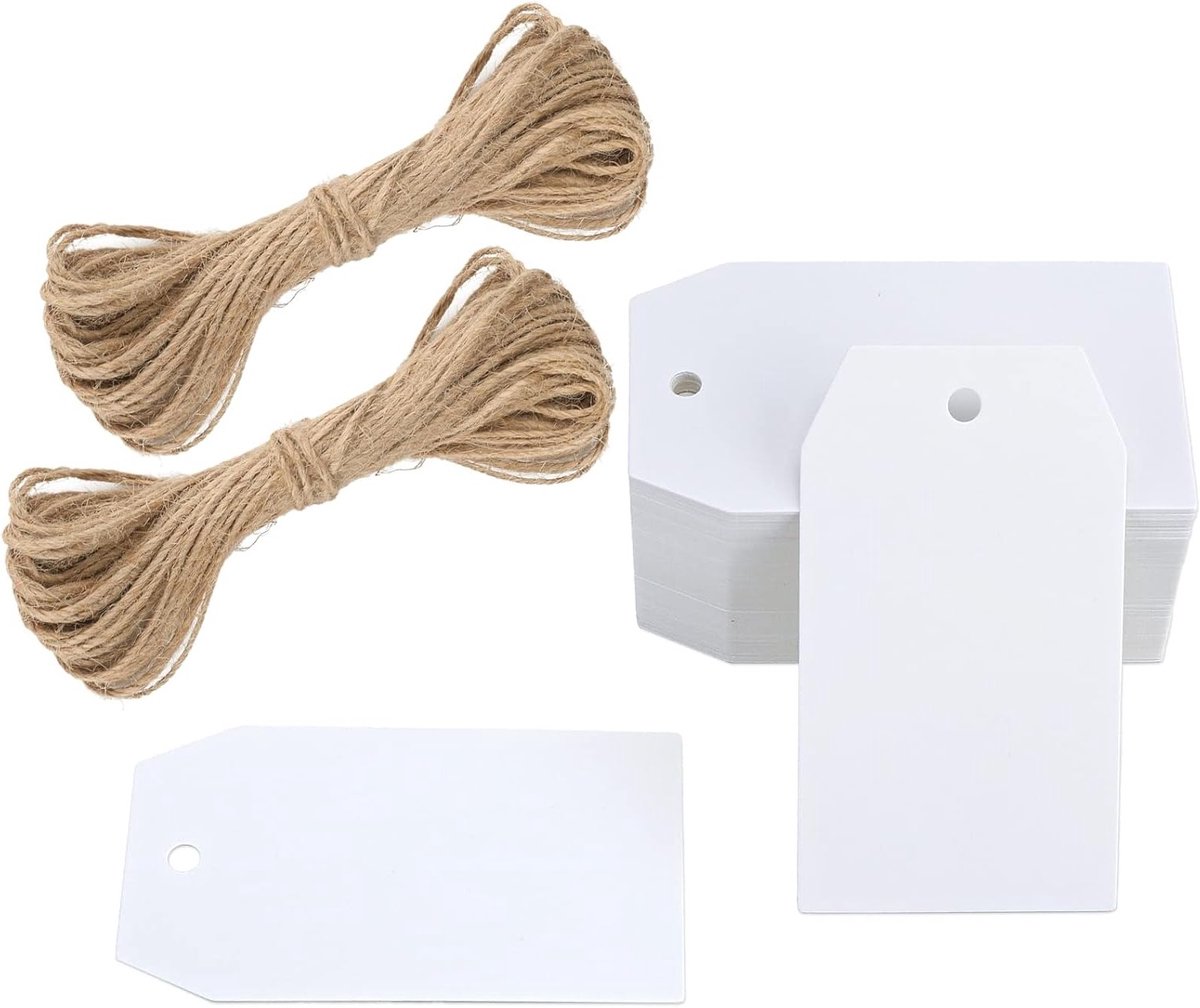 Kraft Papieren Cadeaulabels 100 Stuks 4x7cm met Jute Touw voor Handgemaakte Geschenken, Bruiloften en Kerstmis