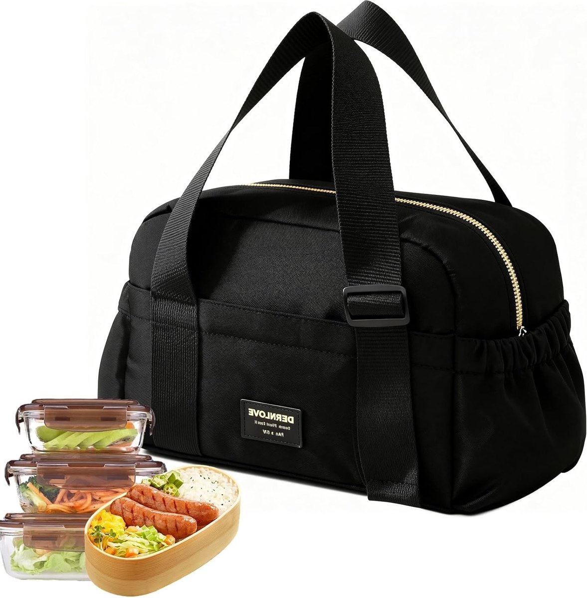 Opvouwbare geïsoleerde koeltas voor lunch, draagbare eettas met dubbele handgreep, ideaal voor school en picknick, zwart, 6 l