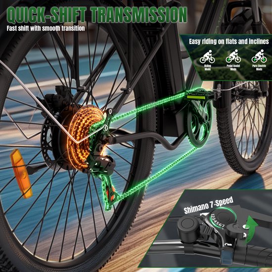 WITAMBIKE C26 pro Elektrische Fiets - 26 inch - Max 25km/u - 250W - 36V 20Ah - 100km - Shimano 7-Speed- Wit — afbeelding 2
