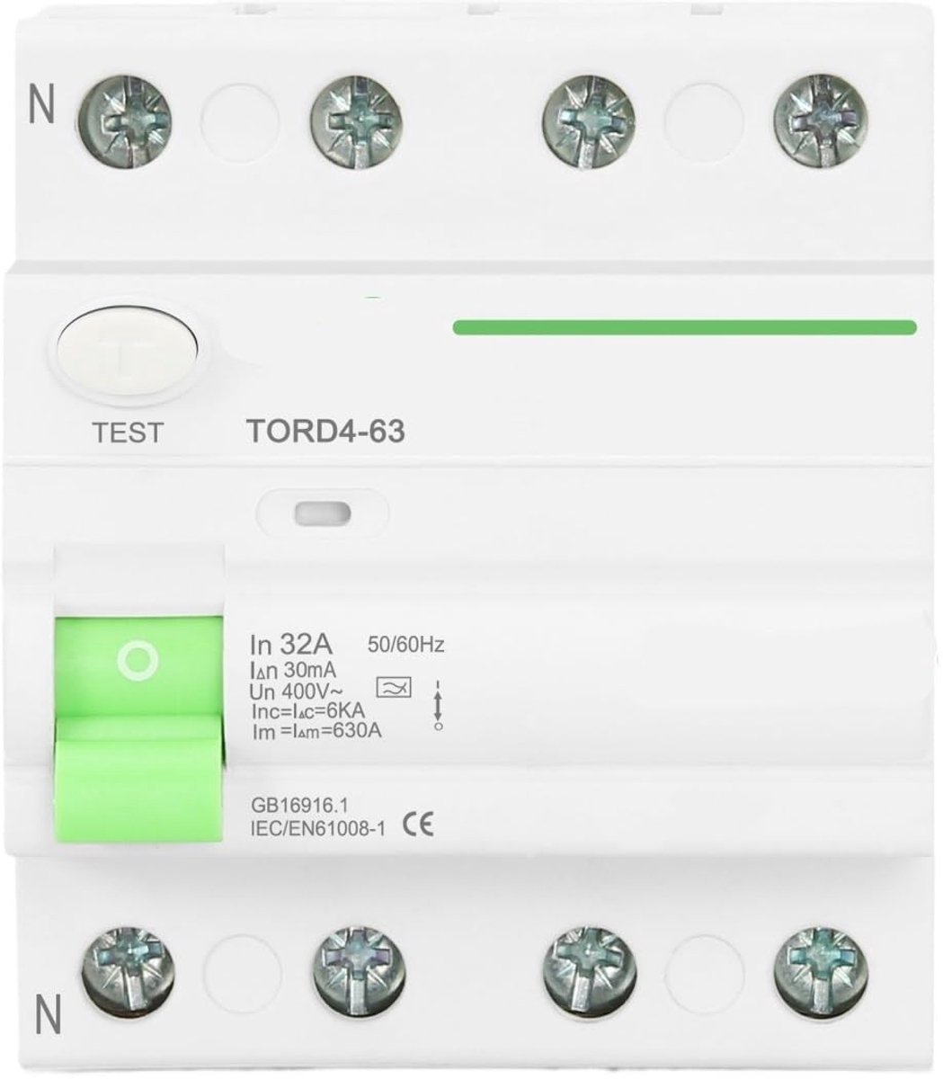 Aardlekschakelaar - Stroomonderbreker RCD - Veilige Stroomkring - Type A Elektromagnetisch - 4 Polen 6KA - Grijs