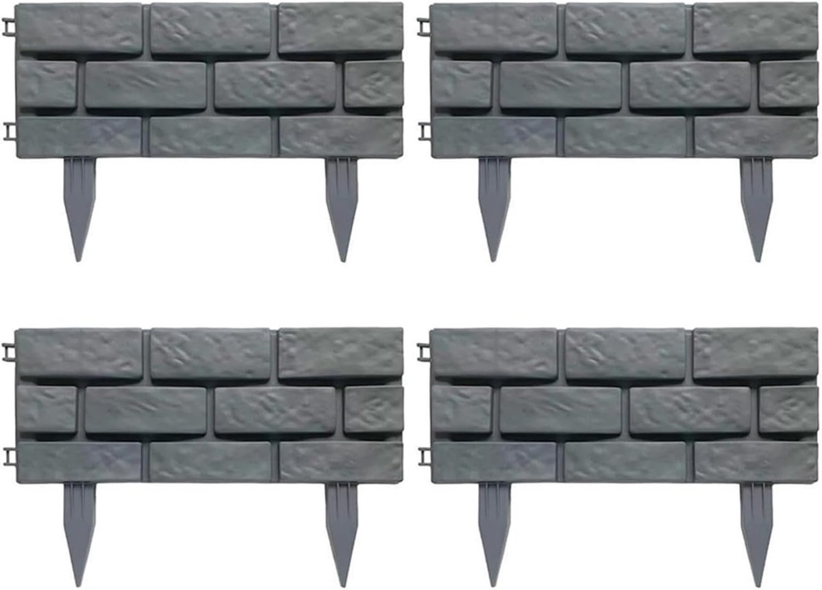 Tuinrand Hek - Bloembed Afscheiding - Tuin Decoratie - Flexibel Ontwerp - 4 Stuks - Grijs