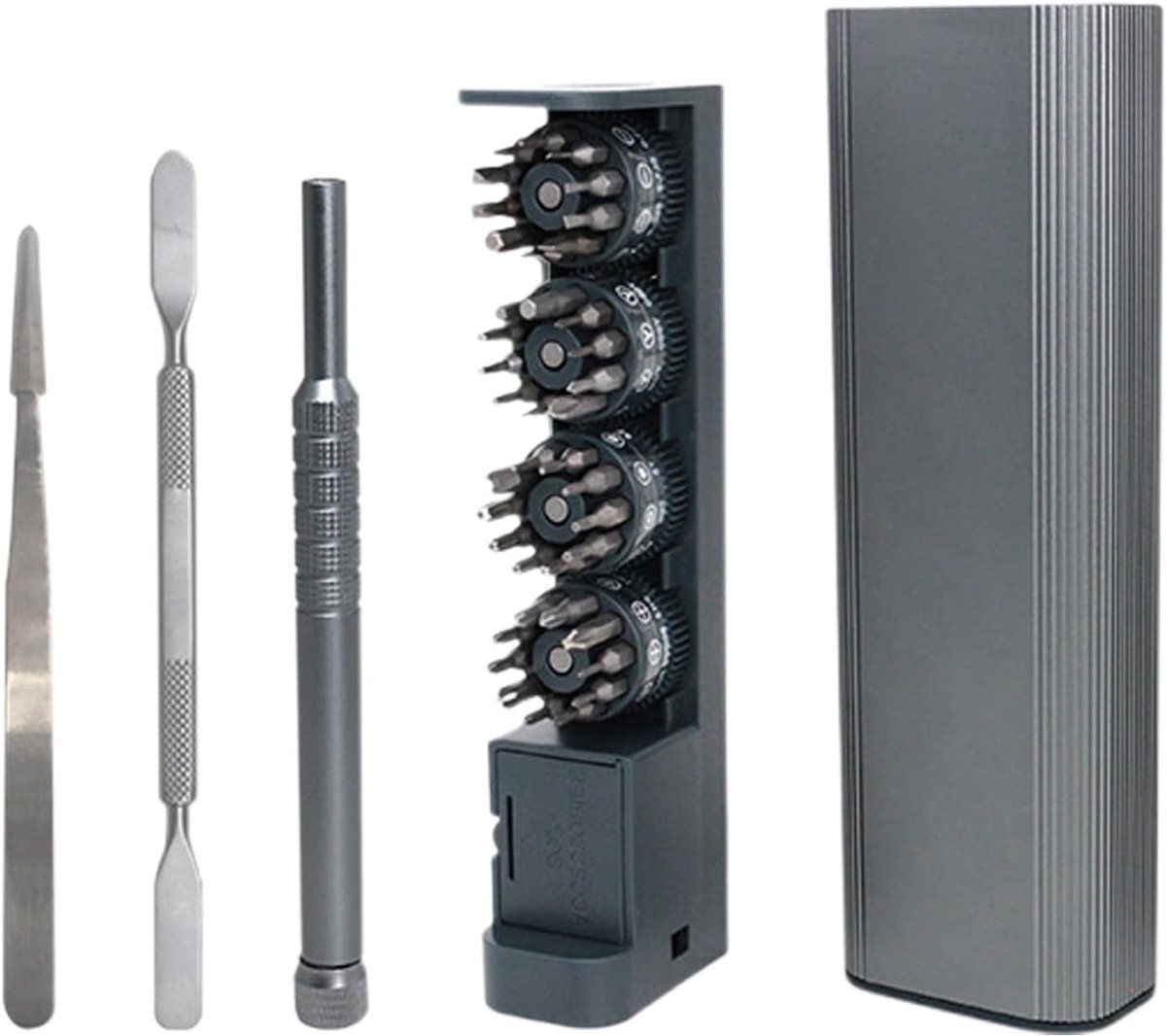 Precisie Schroevendraaierset - Reparatieset Gereedschap - Elektronica Repareren - Magnetische Schroefhouder - 40 Delig - Grijs
