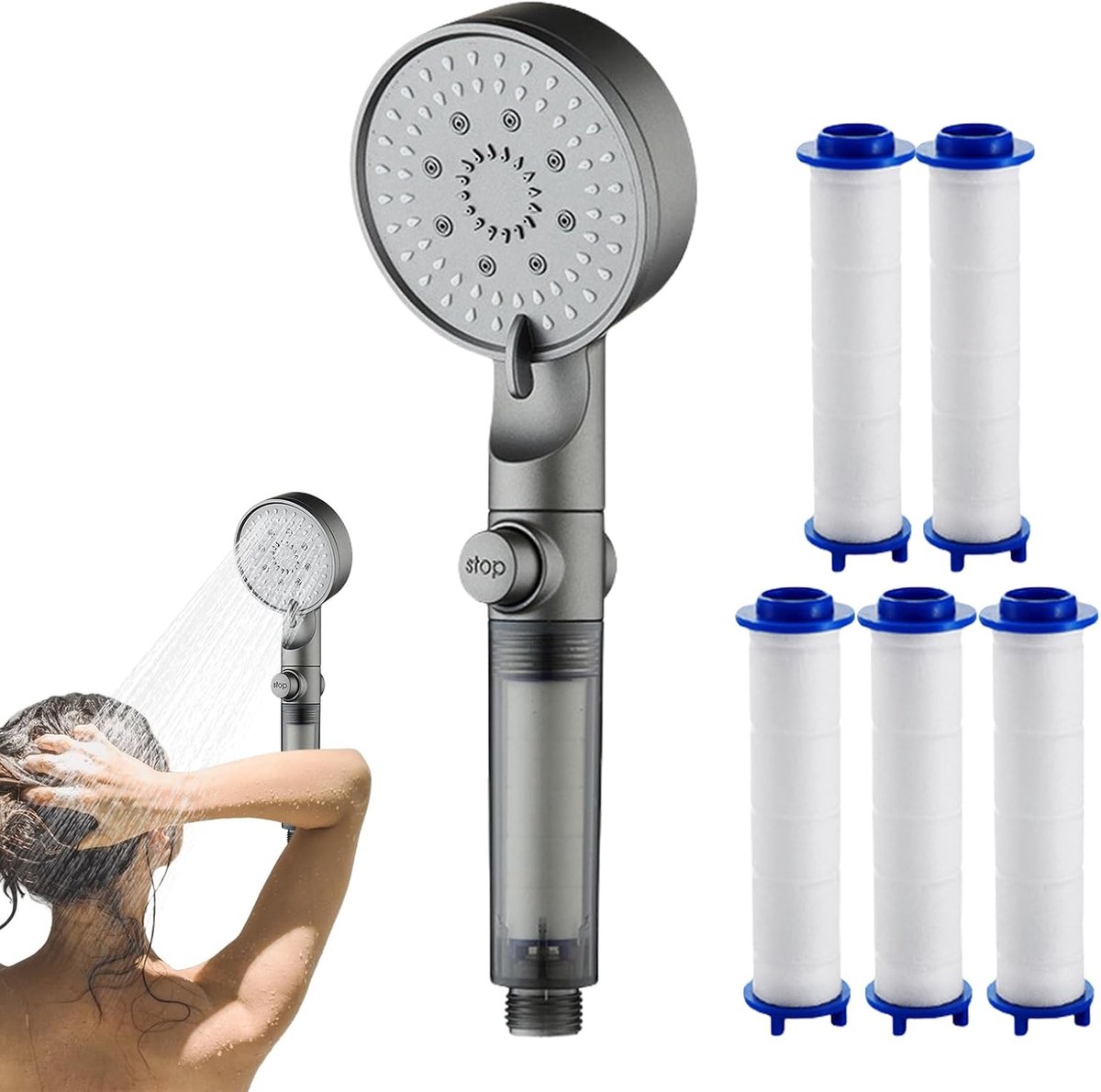 Gefilterde Douchekop - Handdouche Verstelbaar - Schoon Water - Vijf Waterstanden - 28x15 c