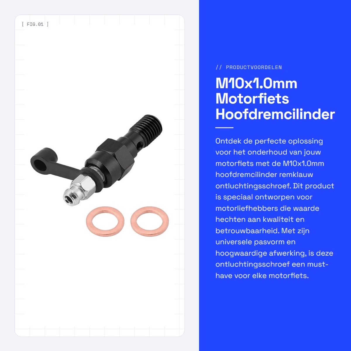Dailygoods- Ontluchtingsschroef M10x1.0mm - Holle Schroef - Stofkap - Sluitringen - Universeel - Lengte 53 mm - Remschroef