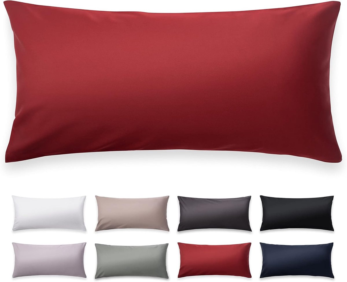 Famanu Set van 2 mako satijnen kussenslopen, 40 x 80 cm, 100% katoen, rood