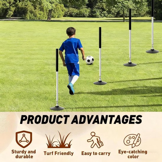 Sport Trainingspalen - Oefenpalen Set - Balvaardigheid Trainen - Stabiele Rubberen Basis - 60 Centimeter Hoog - Zwart — afbeelding 4
