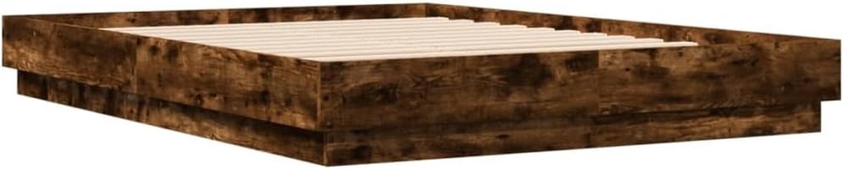 Bedframe Bewerkt Hout - Twijfelaar Ombouw - Goede Nachtrust - Stevige Lattenbodem - 120x200 cm - Gerookt Eiken