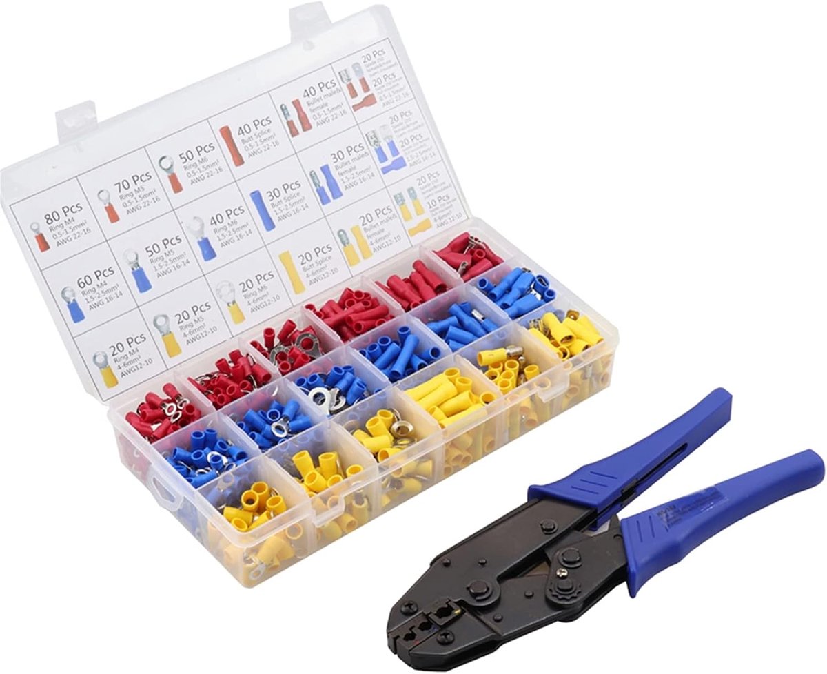 Krimptang Set - Bedrading Connectoren - Elektrische Verbindingen - Ratchet Mechanisme - 0.5-6mm² - Zwart
