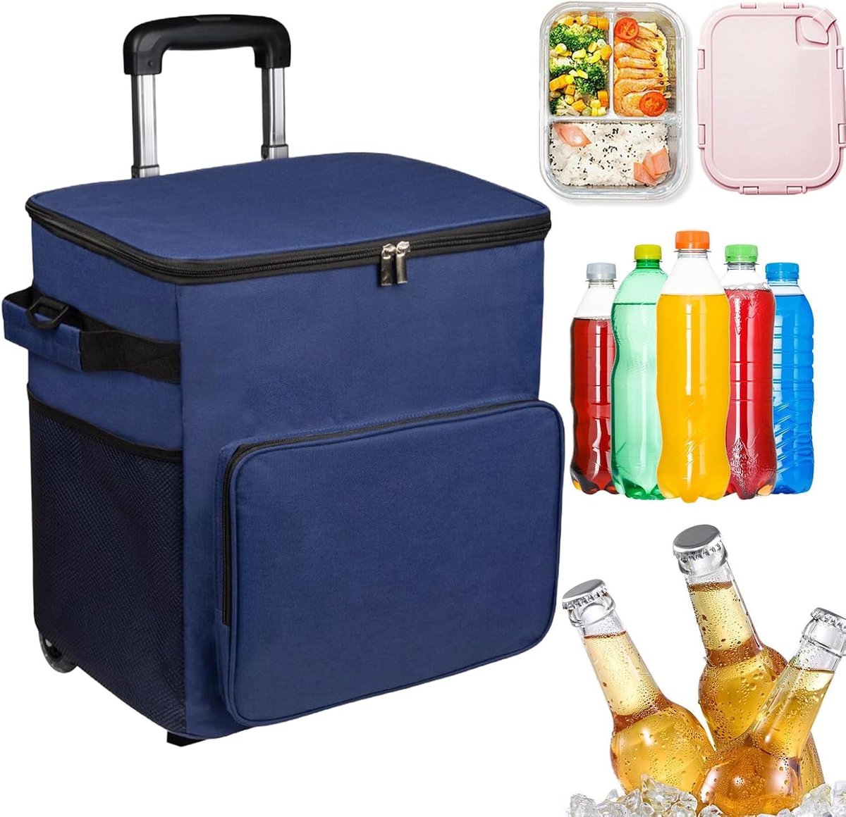 Koeler met wielen - Isolatie trolley - Outdoor avonturen - Lekvrije constructie - 35 liter - Marineblauw