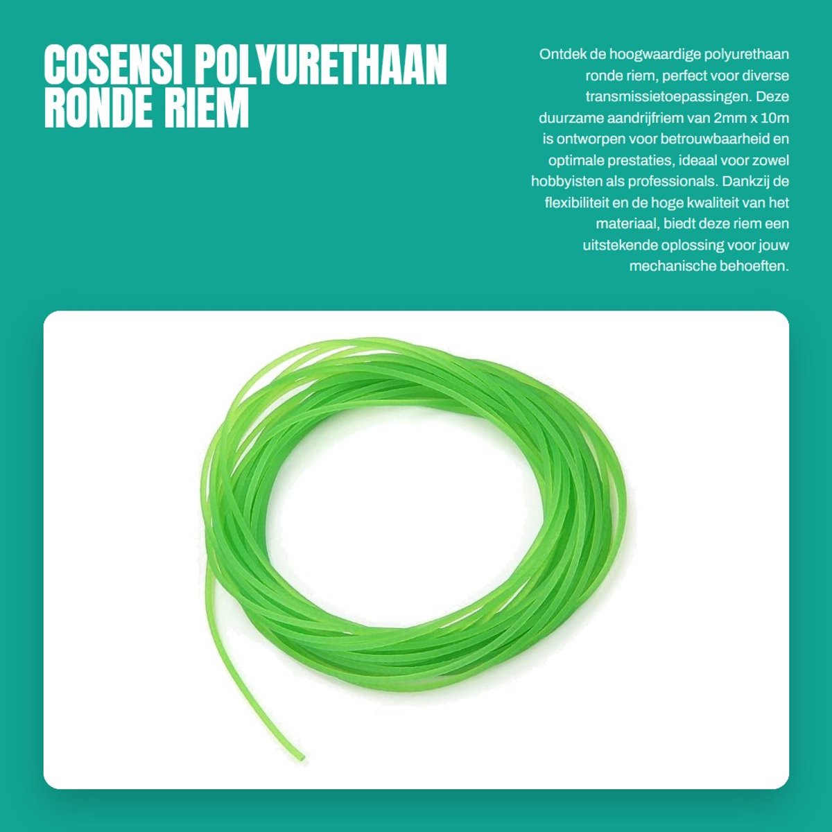 Dailygoods- Aandrijfriem Slijtvast - Polyurethaan Ronde Riem - 2mm x 10m - Duurzaam - Hoogwaardige Constructie - Betrouwbare Prestaties - Transmissieriem