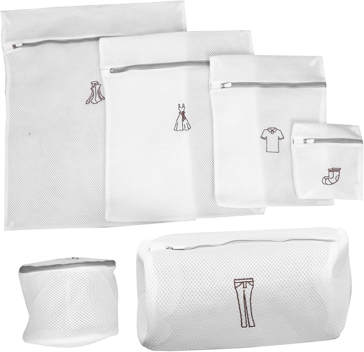 Waszak Set - Kledingbeschermer - Kleding Beschermen - Geborduurd Mesh - 6 Stuks - Wit