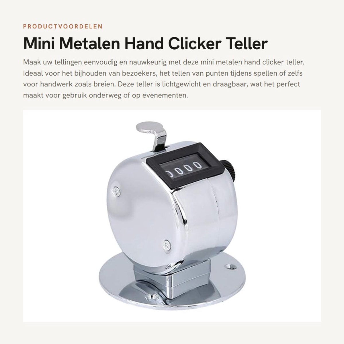 Dailygoods - Mini Metalen Hand Clicker Teller - Nauwkeurige Telling - Draagbaar en Lichtgewicht - Voor Sport en Spellen - Tot 9999 Tellingen - Geschik...