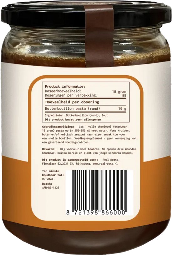 Real Roots Bottenbouillon - Bone Broth - Superfood - Rijk aan collageen en essentiële aminozuren - 55 gram