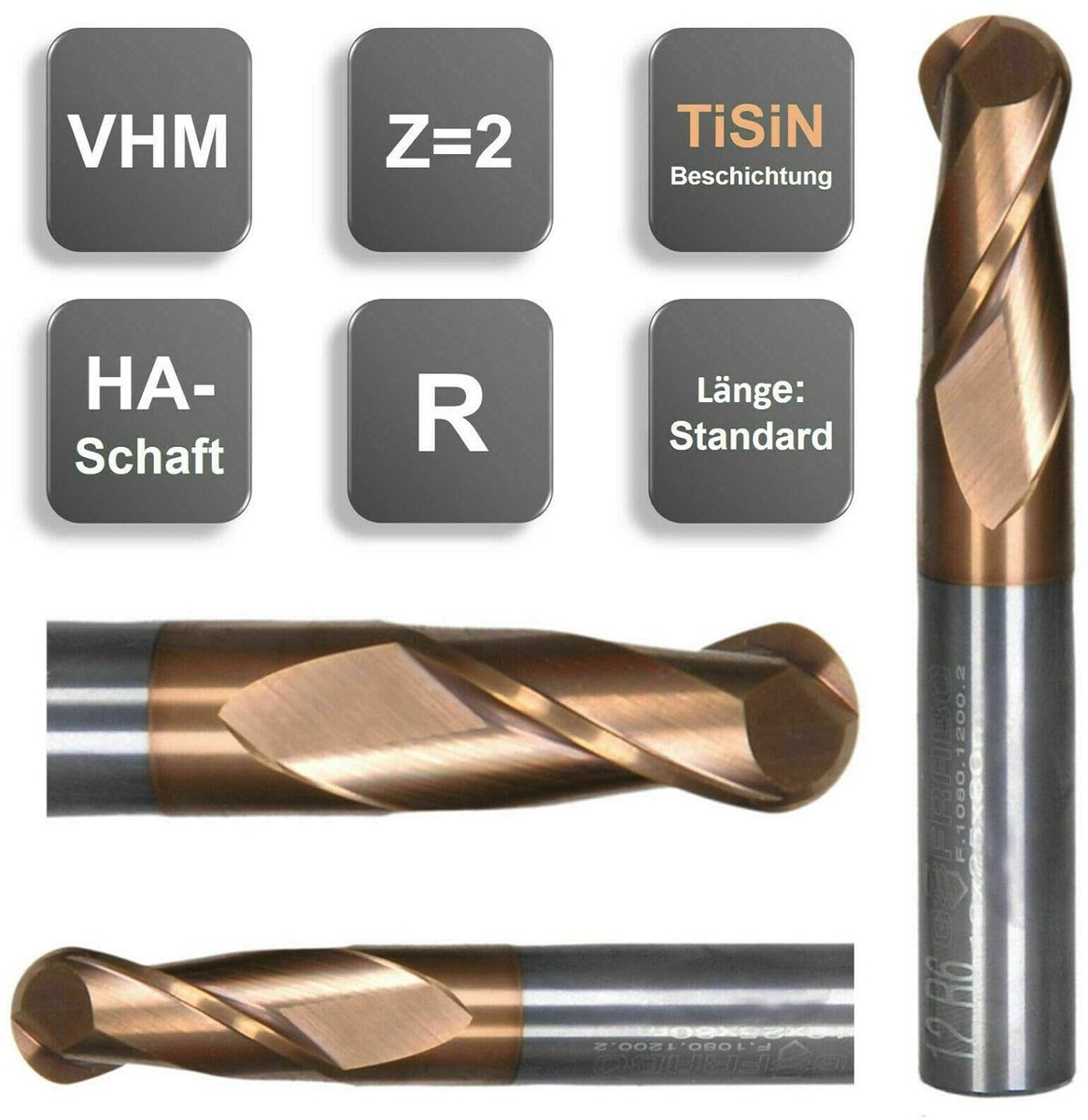 Volledige Radiusfrees - Bolkopfrees Eindfrees - Metaal Bewerken - TiSiN Coating - 25R125x8x50 - Zilverkleurig