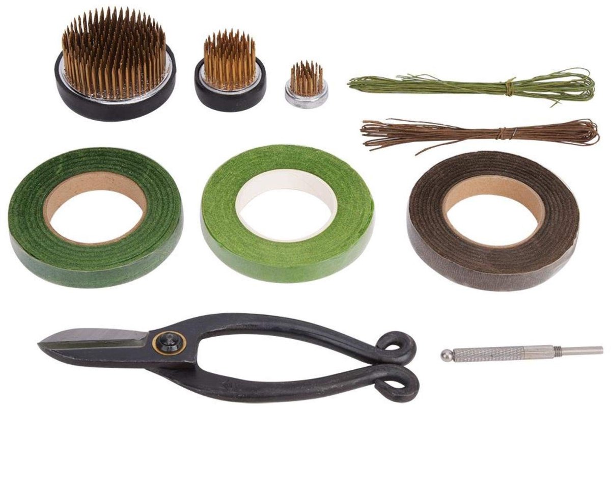 Dailygoods- Bloemhouder Japanse Ikebana Kenzan - Bloemstuk Kit - Snoeischaar - Bamboe String - Bloementape - Professionele Tool Set - Bloemschikgereedschap