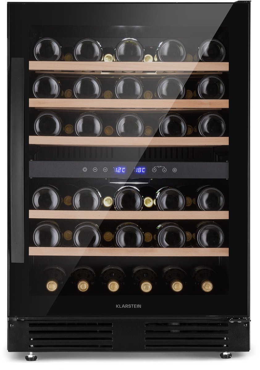 Klarstein Vrijstaande Wijnkoelkast 2 Zones, Kleine Drankenkoelkast, Kleine Wijnkast, Kleine Wijnkoelkast Met Glazen Deur, Outdoor Flessenkoelkast, Wine Fridge 5-20°C, 51 Flessen - Wijnklimaatkast - 59.5 cm - voor Bar - voor Champagne