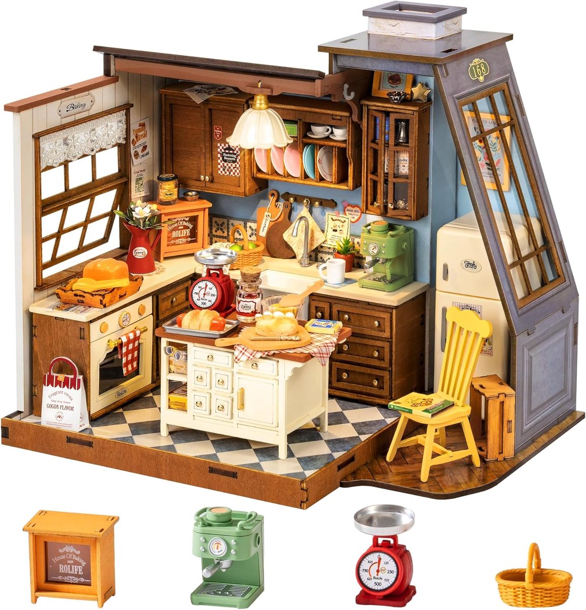 Miniatuur Huis - Bouwpakket - Hobby Project - Met LED Verlichting - 1:18 Schaal - Bruin