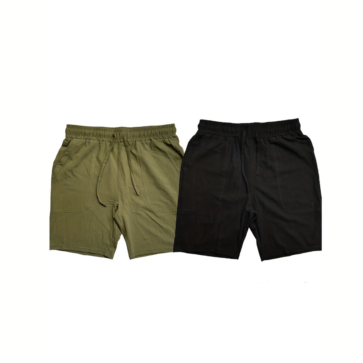 Currero Korte Linnen Broek Heren Zomerbroek Volwassenen Korte Broek Shorts Strandbroek Zomer Ibiza Stijl /Legergroen Zwart