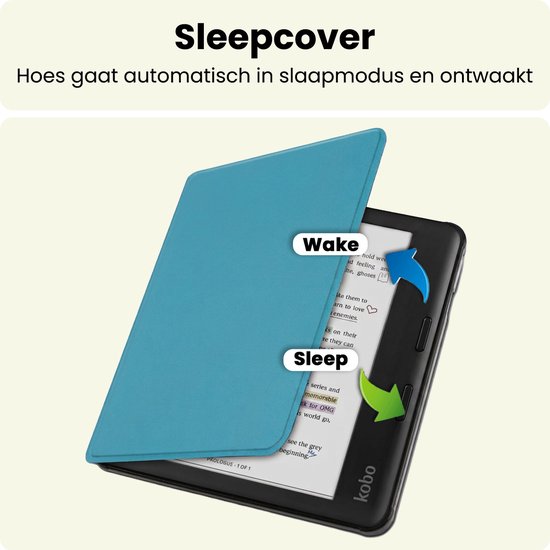 Hoes Geschikt voor Kobo Libra Colour - E-reader Hoesje Bescherm Hoesje Case Sleep Cover - Hoes Geschikt voor Kobo Libra Colour Hoesje - Turquoise — afbeelding 3