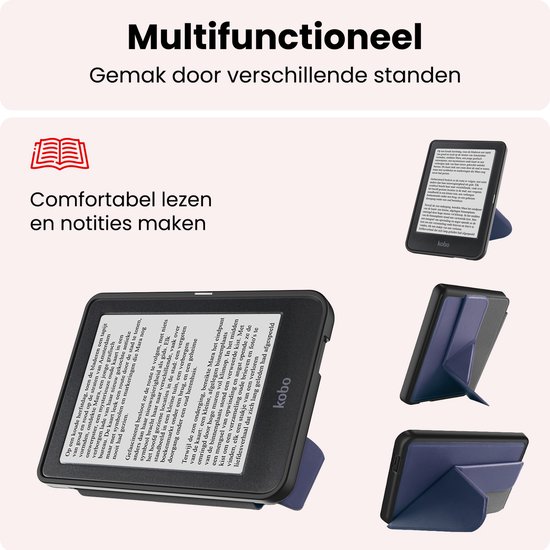 Hoes Geschikt voor Kobo Clara HD Hoesje Bookcase Cover Book Case Hoes Sleepcover Trifold - Donkerblauw — afbeelding 3