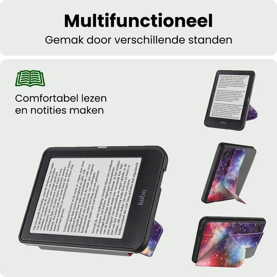 Hoes Geschikt voor Kobo Clara 2E Hoesje Bookcase Cover Hoes Trifold - Hoesje Geschikt voor Kobo Clara 2E Hoes Cover Case - Galaxy — afbeelding 3