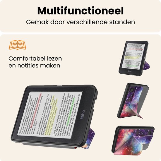 Hoesje Geschikt voor Kobo Clara Colour Hoes Book Case Trifold - Hoes Geschikt voor Kobo Clara Colour Hoesje Book Cover - Galaxy van Hoesje  — afbeelding 3
