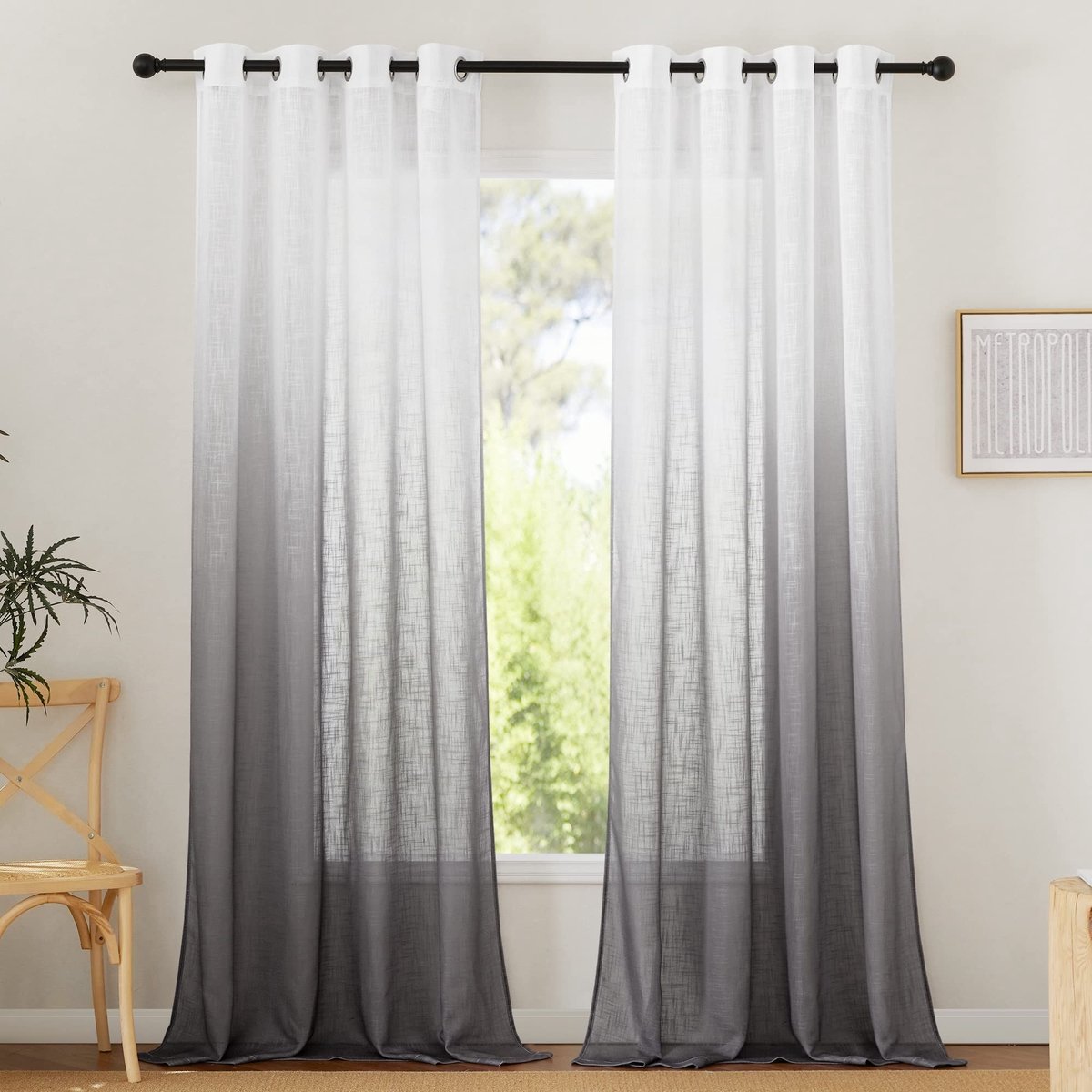 Dailygoods- Gordijnen set van 2 - Gordijnen met motiefprint - Gordijnen linnenlook - Gordijnen halftransparant - Gordijnen H 220 x B 140 cm - Natuurlijke uitstraling - Raamdecoratie