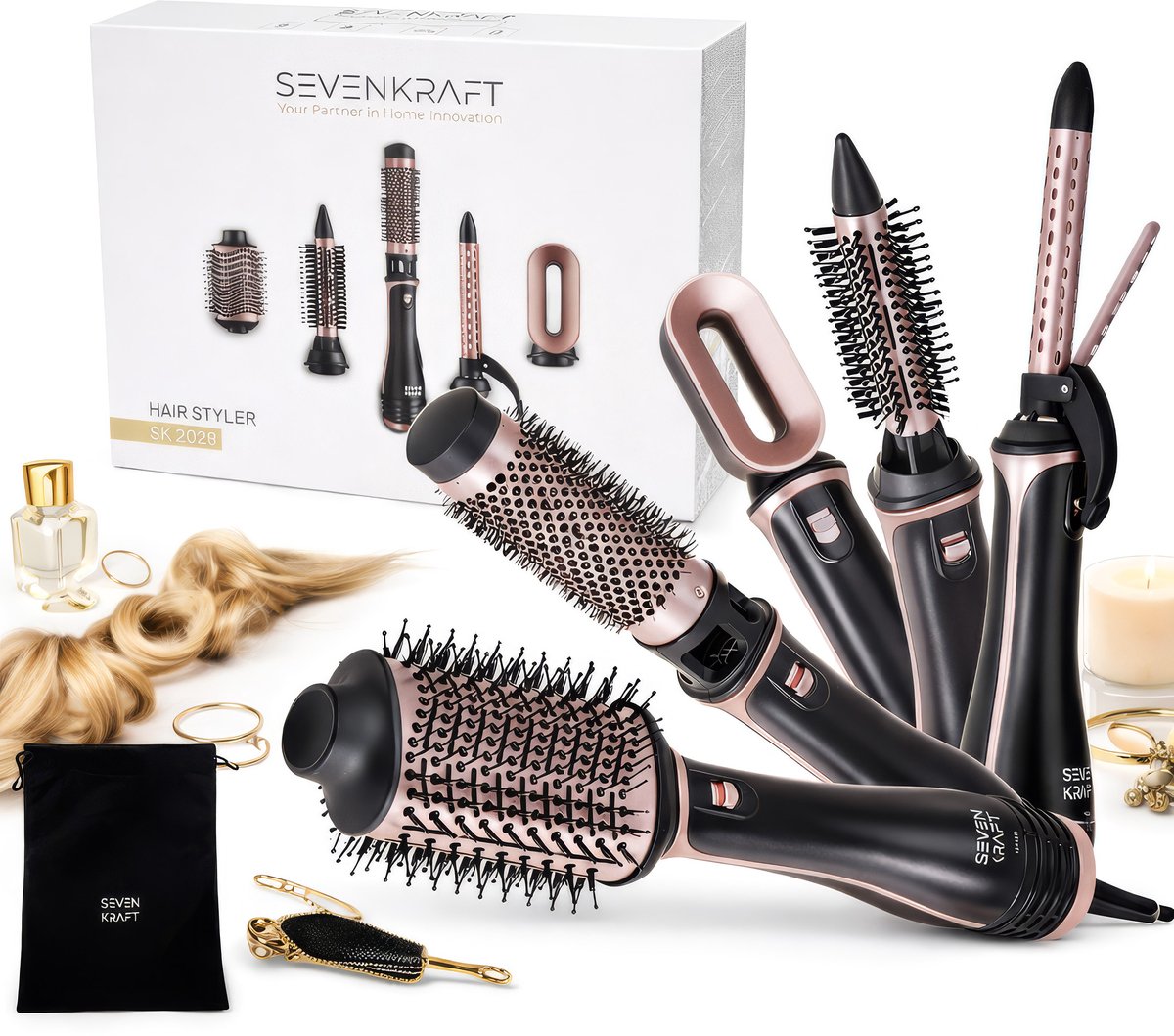 Sevenkraft SK 2029 Serie - Krultang-Föhn - 1200W - 5 Opzetstukken - Koudeluchtstroom