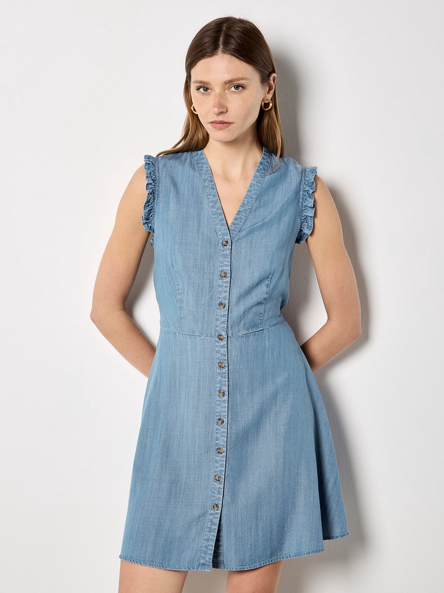 Mini-jurk met ruches en knoopsluiting
