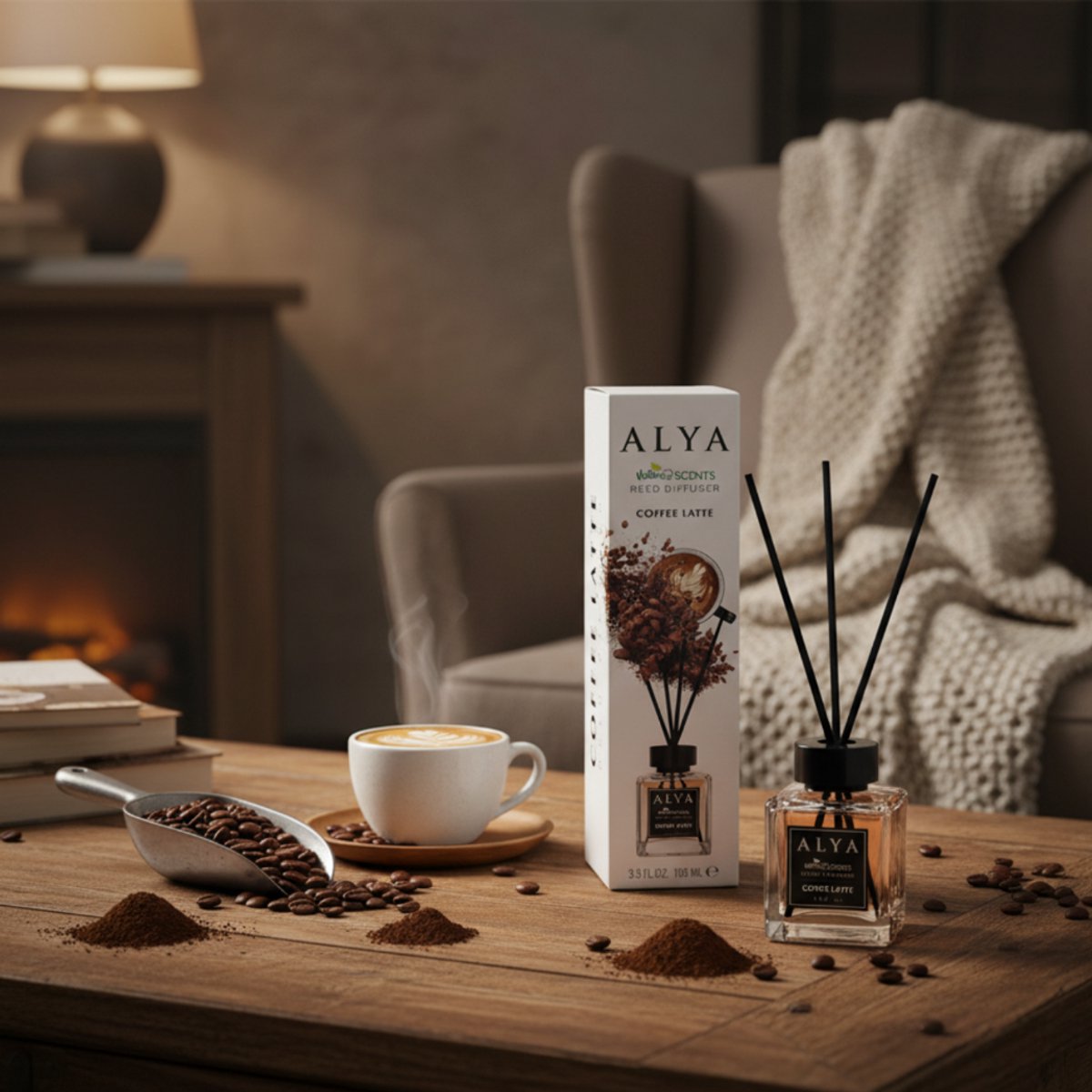 Geurstokjes - Alya - Coffee Latte | 1x 100 ml - Koffiegeur | Warme Koffiearoma - Luxe Geurdiffuser