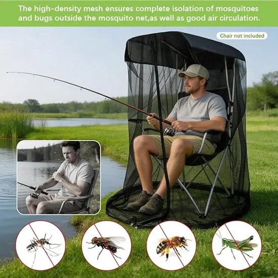 Woongenotonline. Tent met Muggennet voor vissers - insectenwerende muggengaas tent met ritssluiting - waterdicht dak, voor vissen, kamperen, buitengebruik van Woongenotonline — afbeelding 4