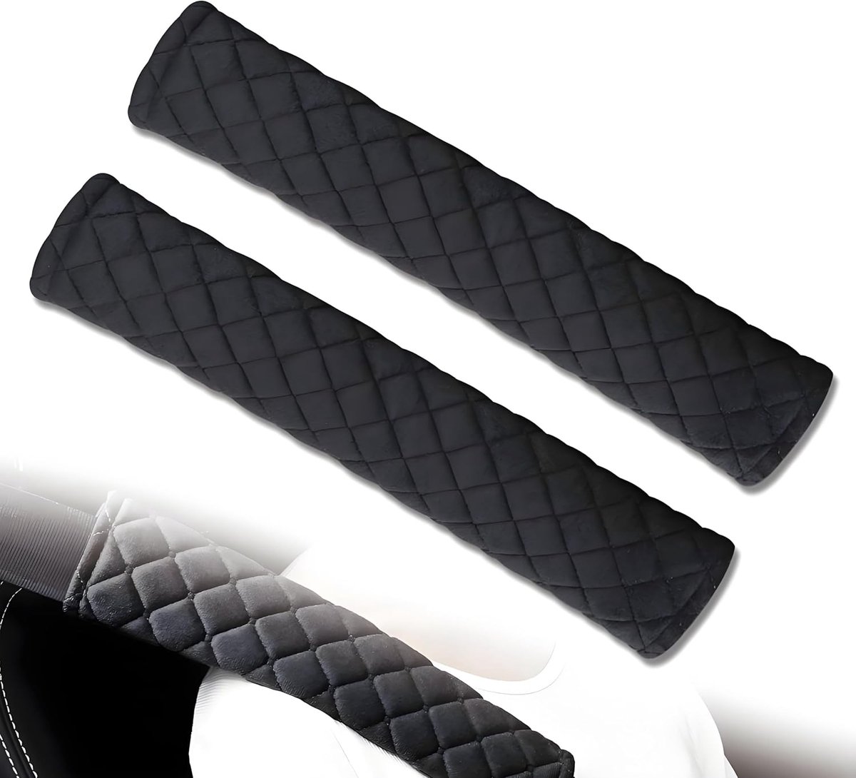 Gordelbeschermers Set - Schouderkussens - Comfortabel Rijden - Ademend Pluche - 2 Stuks - Zwart