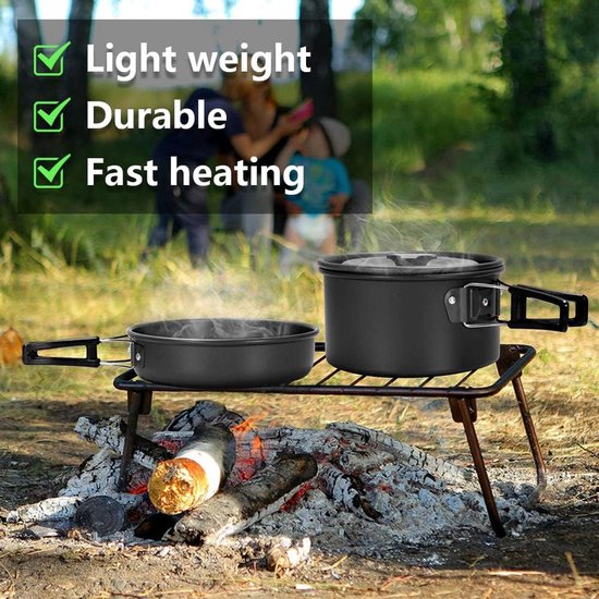 Camping kookset 7-delig – aluminium pannenset – lichtgewicht – compact – met waterketel en opbergtas — afbeelding 3